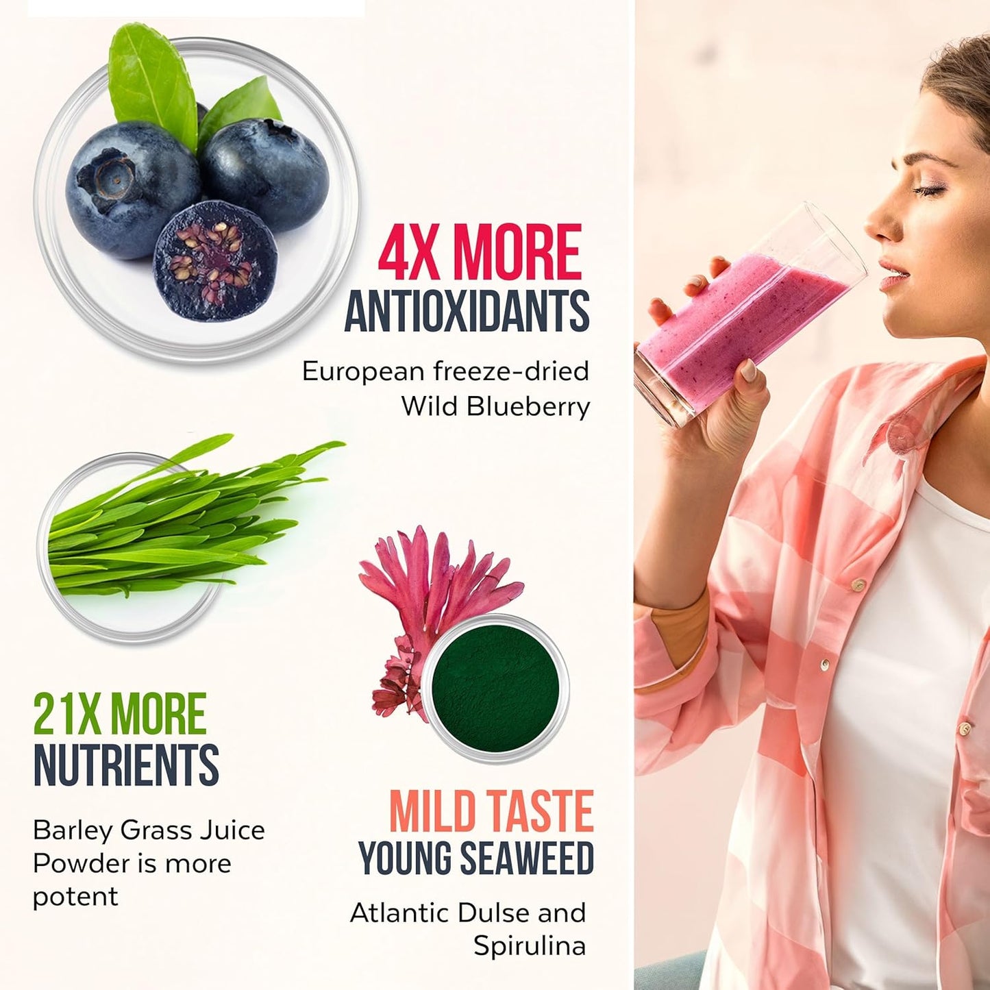 Premium Numami Organic Blueberry Detox Smoothie Powder with Spirulina, Dulse, and Barley Grass Juice - Superfood from Europe