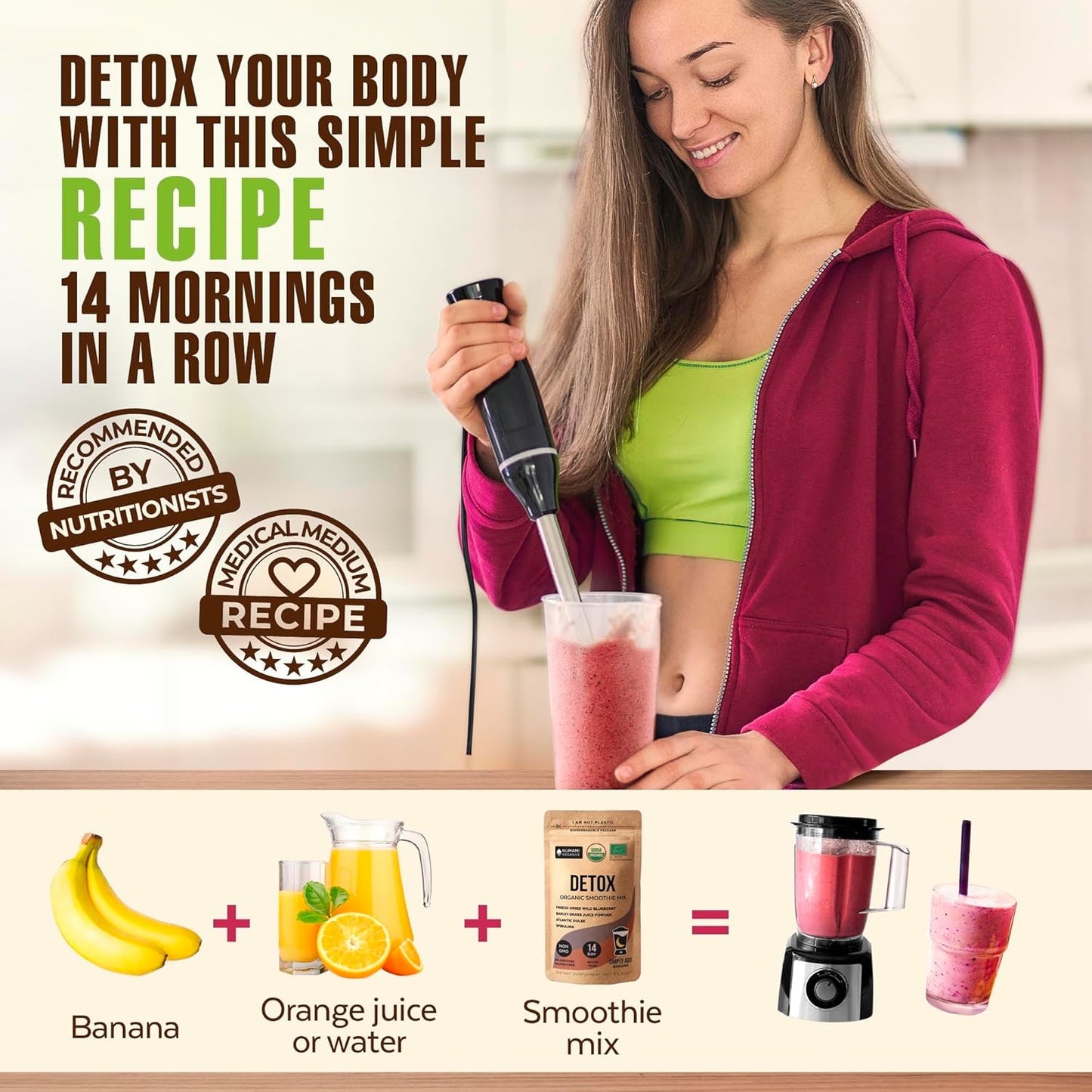 Premium Numami Organic Blueberry Detox Smoothie Powder with Spirulina, Dulse, and Barley Grass Juice - Superfood from Europe