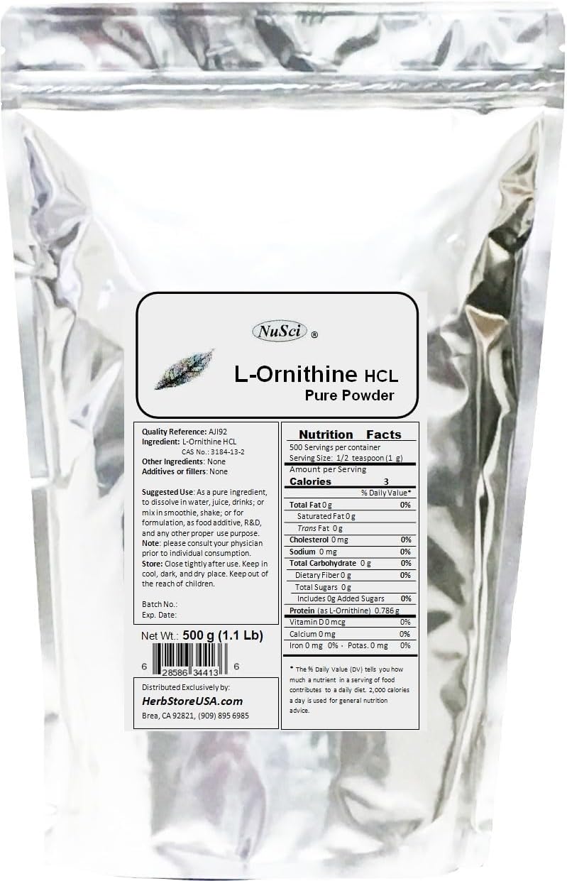 Premium NuSci L-Ornithine Powder 250g (8.8 oz) - High Quality AJI Grade Supplement