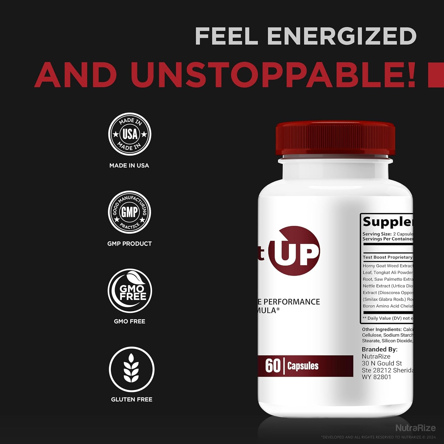 Premium NutraRize Boost Up Capsules for Men - All Natural Daily Nutrition for Male Health & Wellness - BoostUps Review (60 Pills)