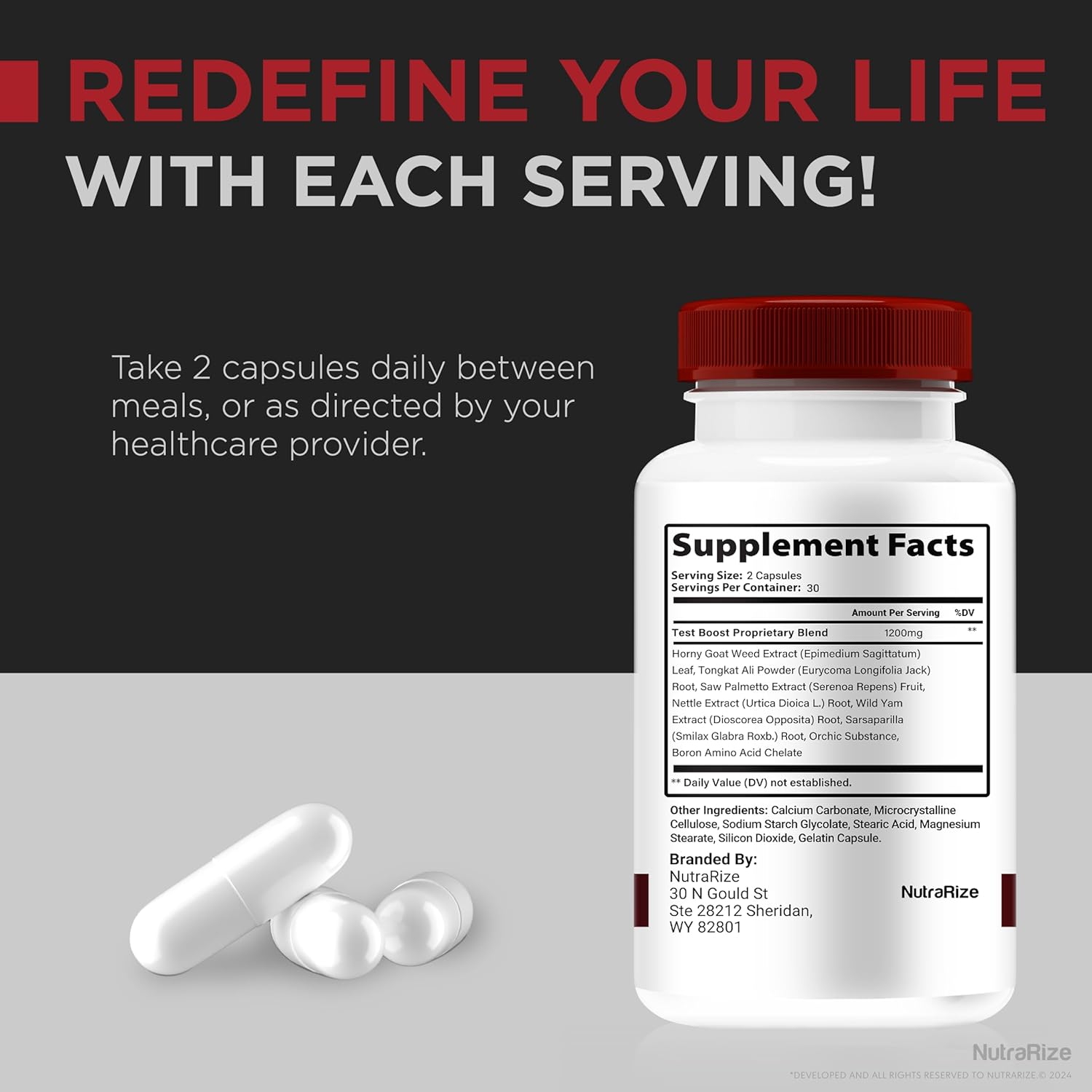 Premium NutraRize Boost Up Capsules for Men - All Natural Daily Nutrition (5 Pack, 300 Capsules)