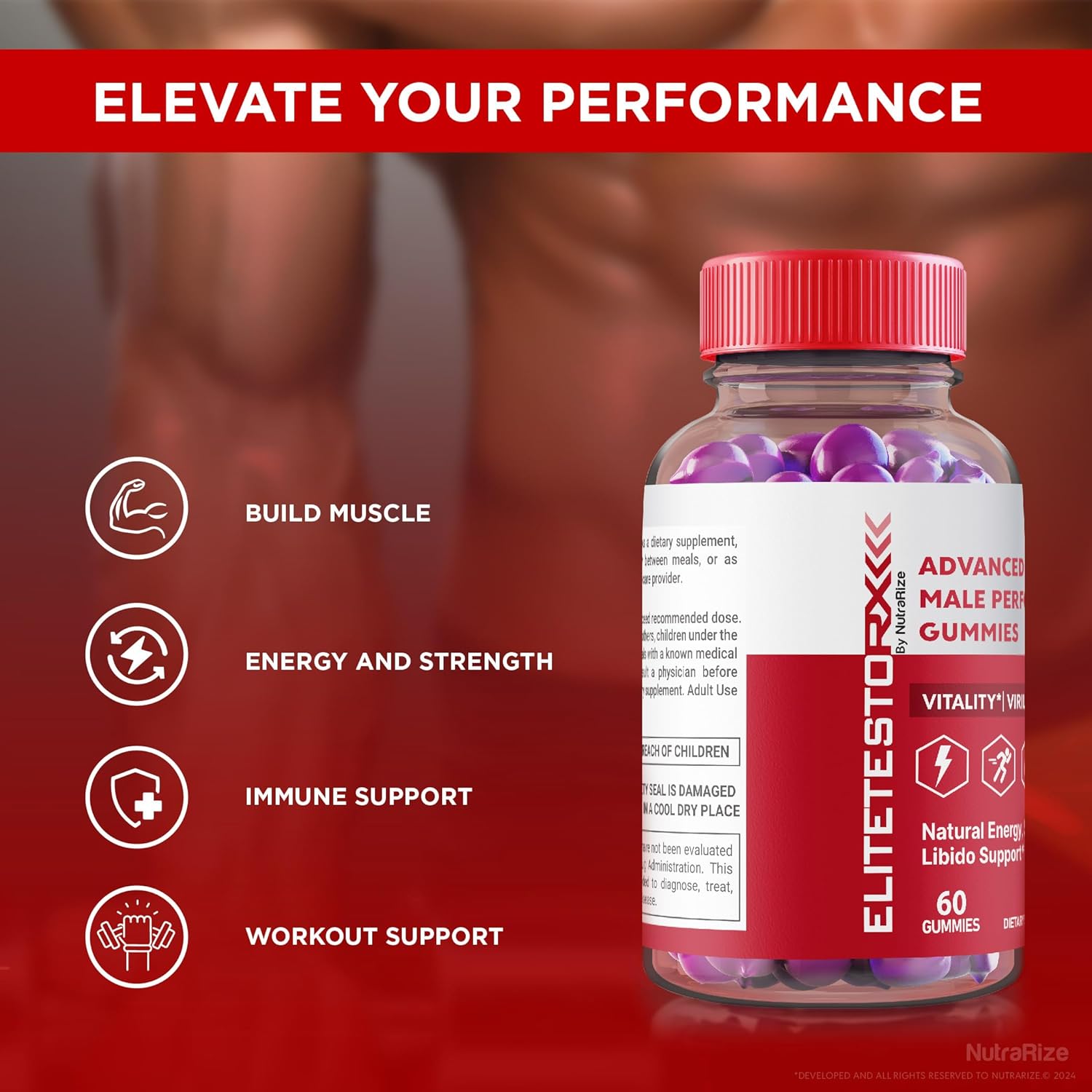 Premium NutraRize Elite Testo Rx Gummies for Men - All Natural Male Formula Supplement for Overall Health - Official Reviews (60 Gummies)