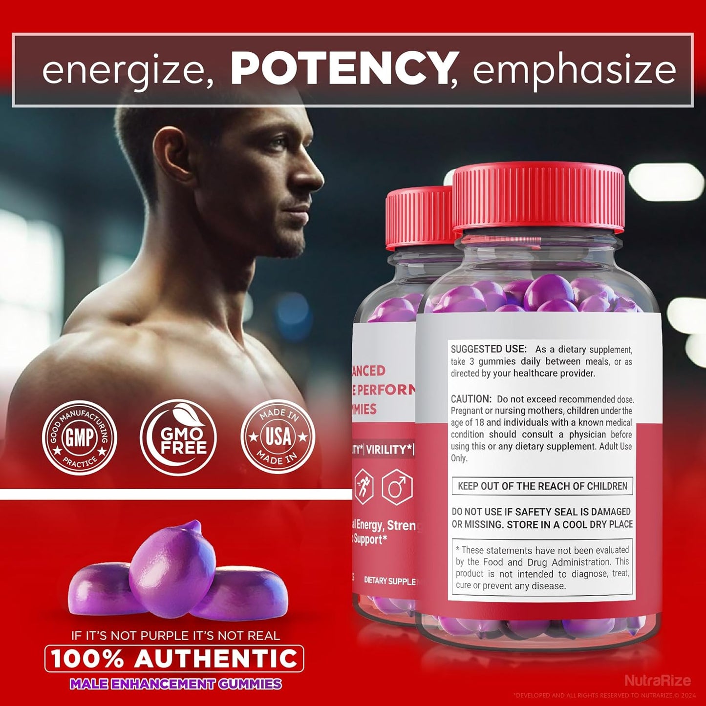 Premium NutraRize Elite Testo Rx Gummies for Men - All Natural Male Formula Supplement for Overall Health - Official Reviews (60 Gummies)