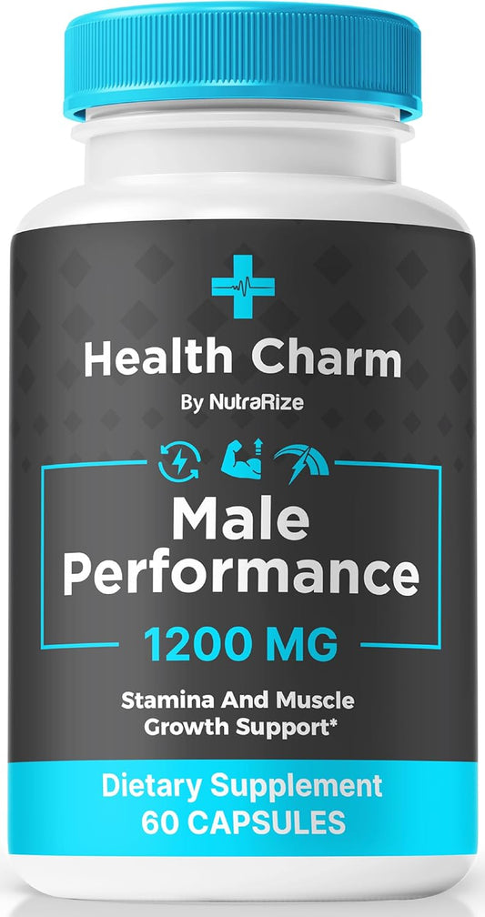 Premium NutraRize Health Charm Pills for Men - All Natural Formula to Boost Blood Flow & Energy Levels - 60 Capsules
