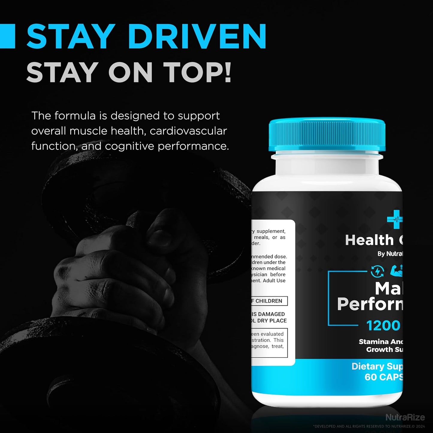 Premium NutraRize Health Charm Pills for Men - All Natural Formula to Boost Blood Flow & Energy Levels - 60 Capsules