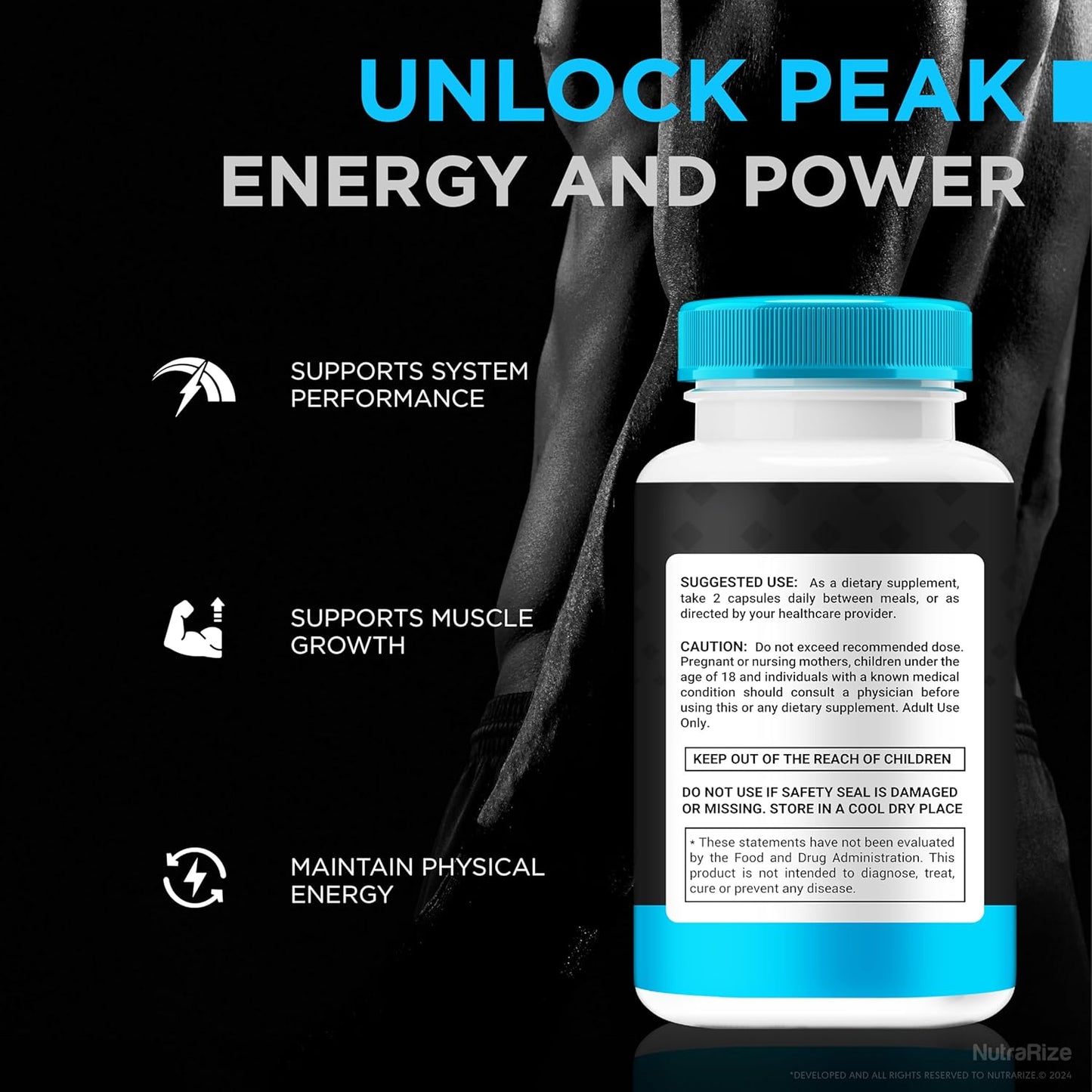 Premium NutraRize Health Charm Pills for Men - All Natural Formula to Boost Blood Flow & Energy Levels - 60 Capsules