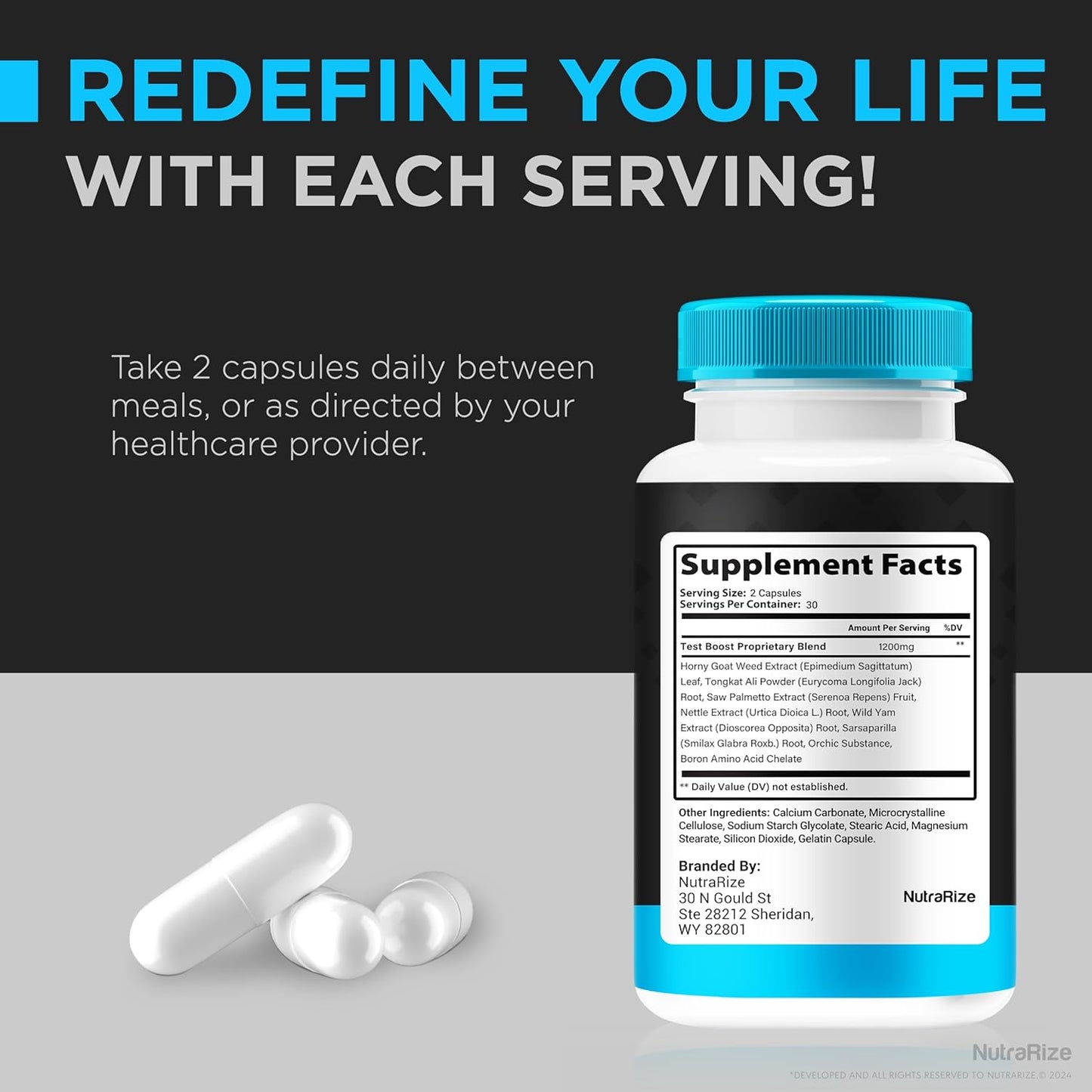 Premium NutraRize Health Charm Pills for Men - All Natural Formula to Boost Blood Flow & Energy Levels - 60 Capsules