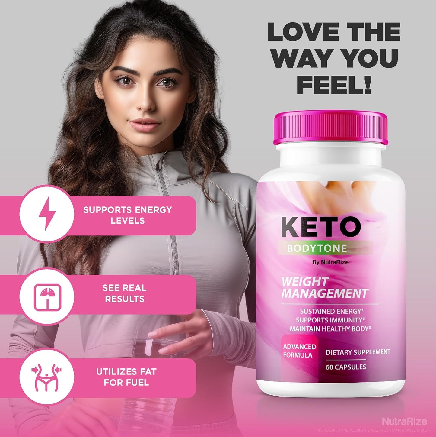 Premium NutraRize Keto Body Tone Capsules for Energy & Healthy Lifestyle - All Natural Keto Formula (60 Capsules)
