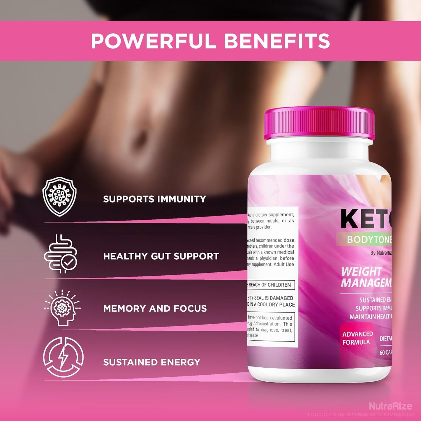 Premium NutraRize Keto Body Tone Capsules for Energy & Healthy Lifestyle - All Natural Keto Formula (60 Capsules)