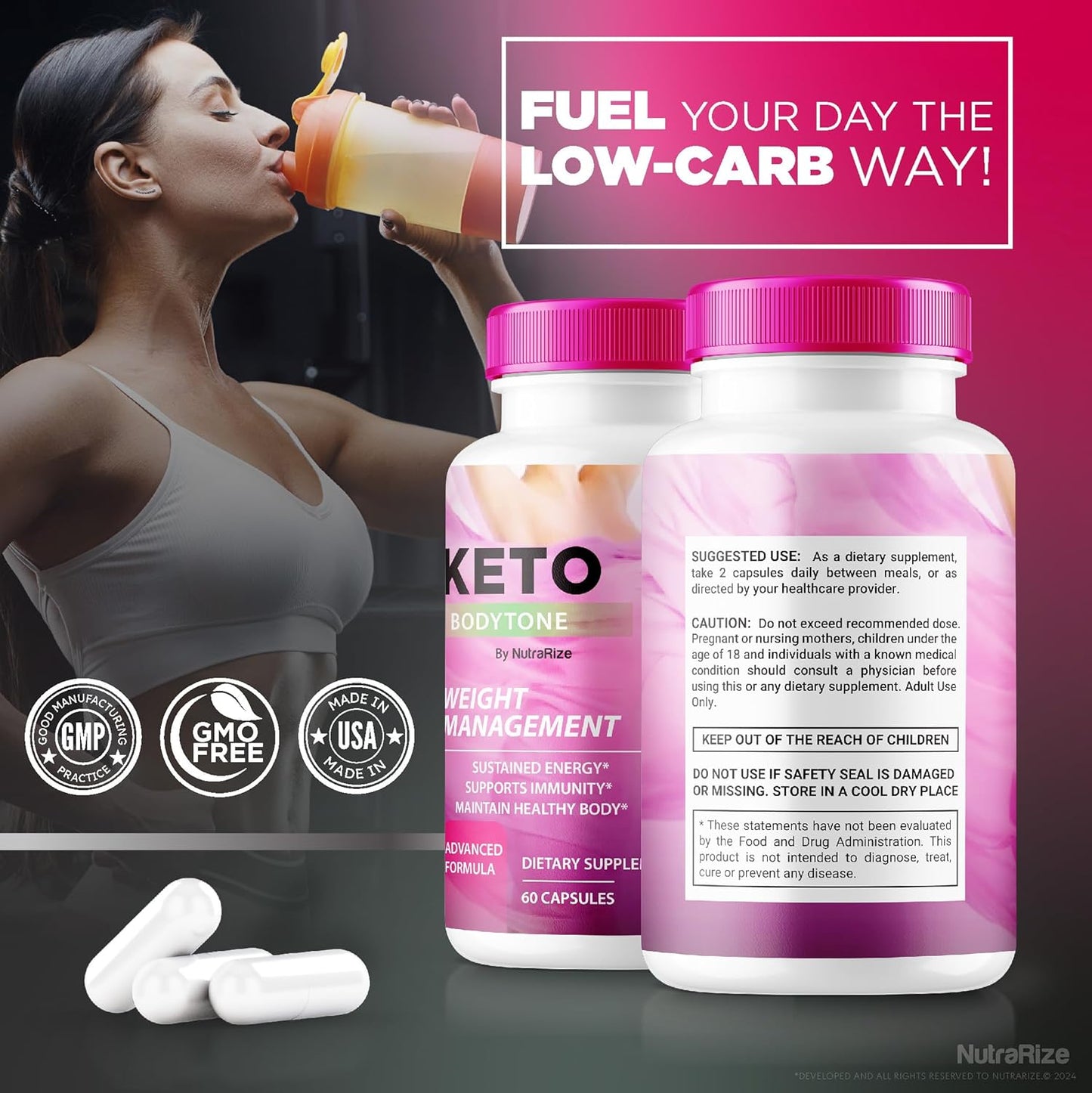 Premium NutraRize Keto Body Tone Capsules for Energy & Healthy Lifestyle - All Natural Keto Formula (60 Capsules)