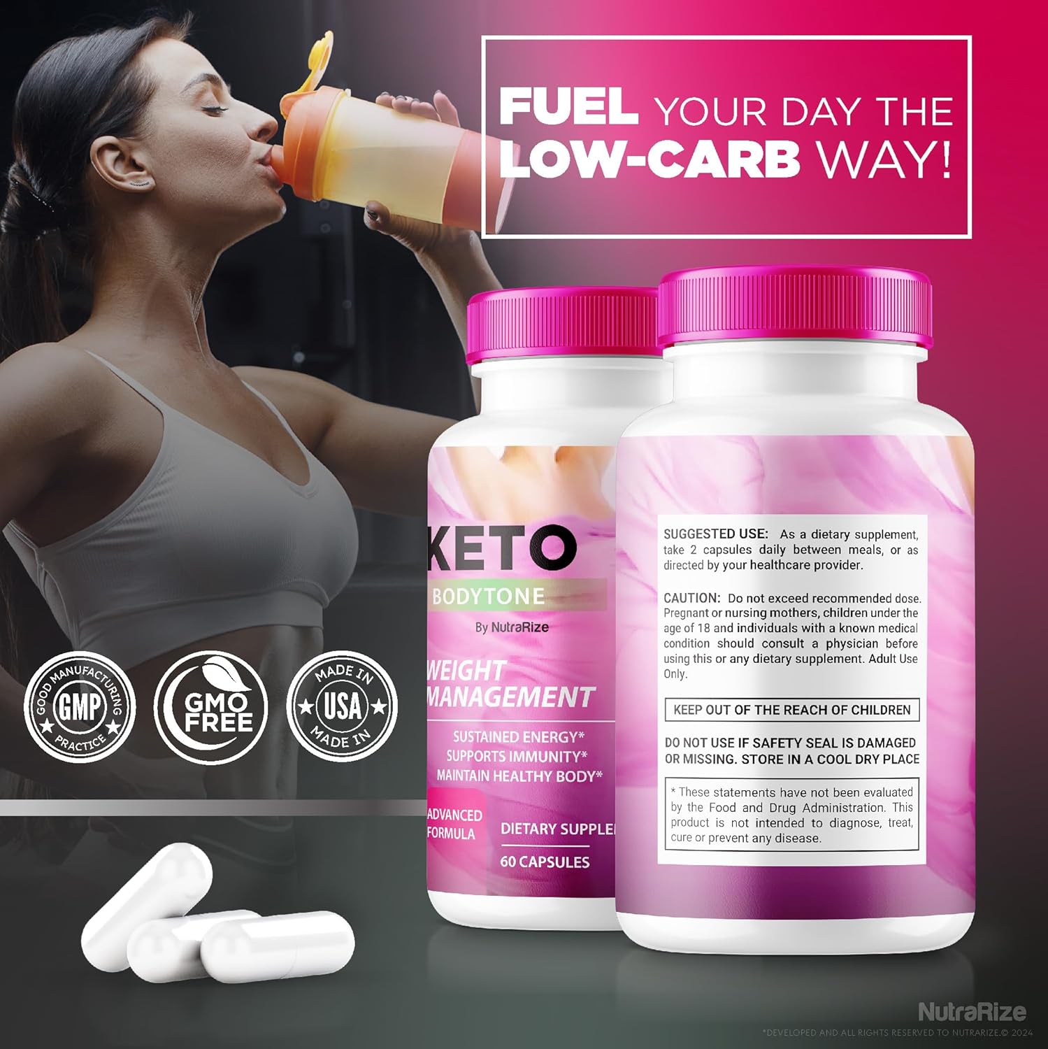 Premium NutraRize Keto Body Tone Capsules for Energy & Healthy Lifestyle - All Natural Keto Formula (60 Capsules)