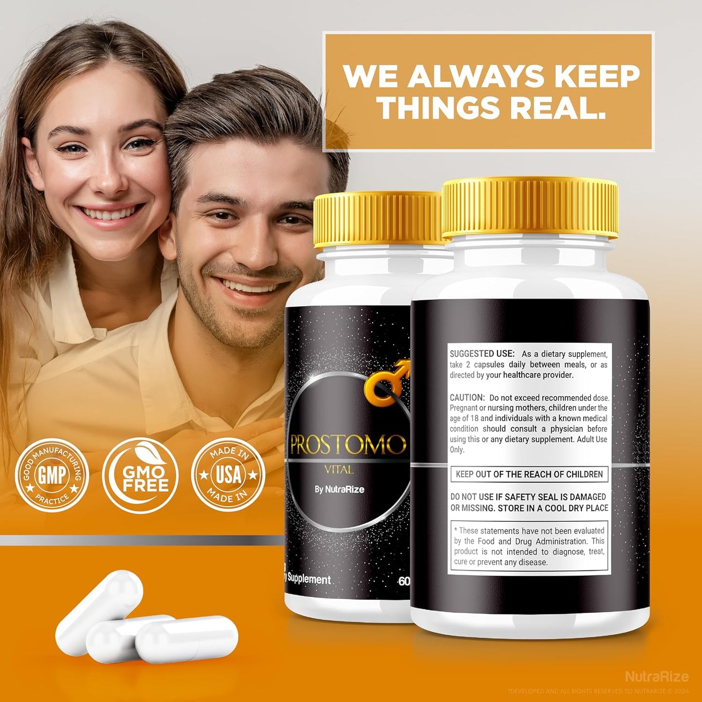 Premium NutraRize Prostomo Capsules (2 Pack) - Official Formula for Prostate Health, All Natural Supplement for Wellness & Control - 120 Capsules