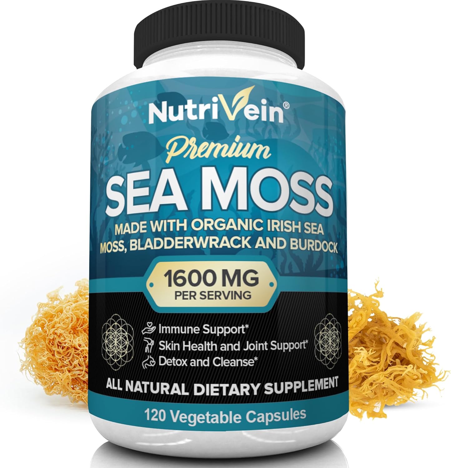 Premium Nutrivein Sea Moss & Vitamin C Bundle: Liposomal Vitamin C Capsules & Irish Sea Moss for Digestive Health, Antioxidant Defense, and Immune Boosting