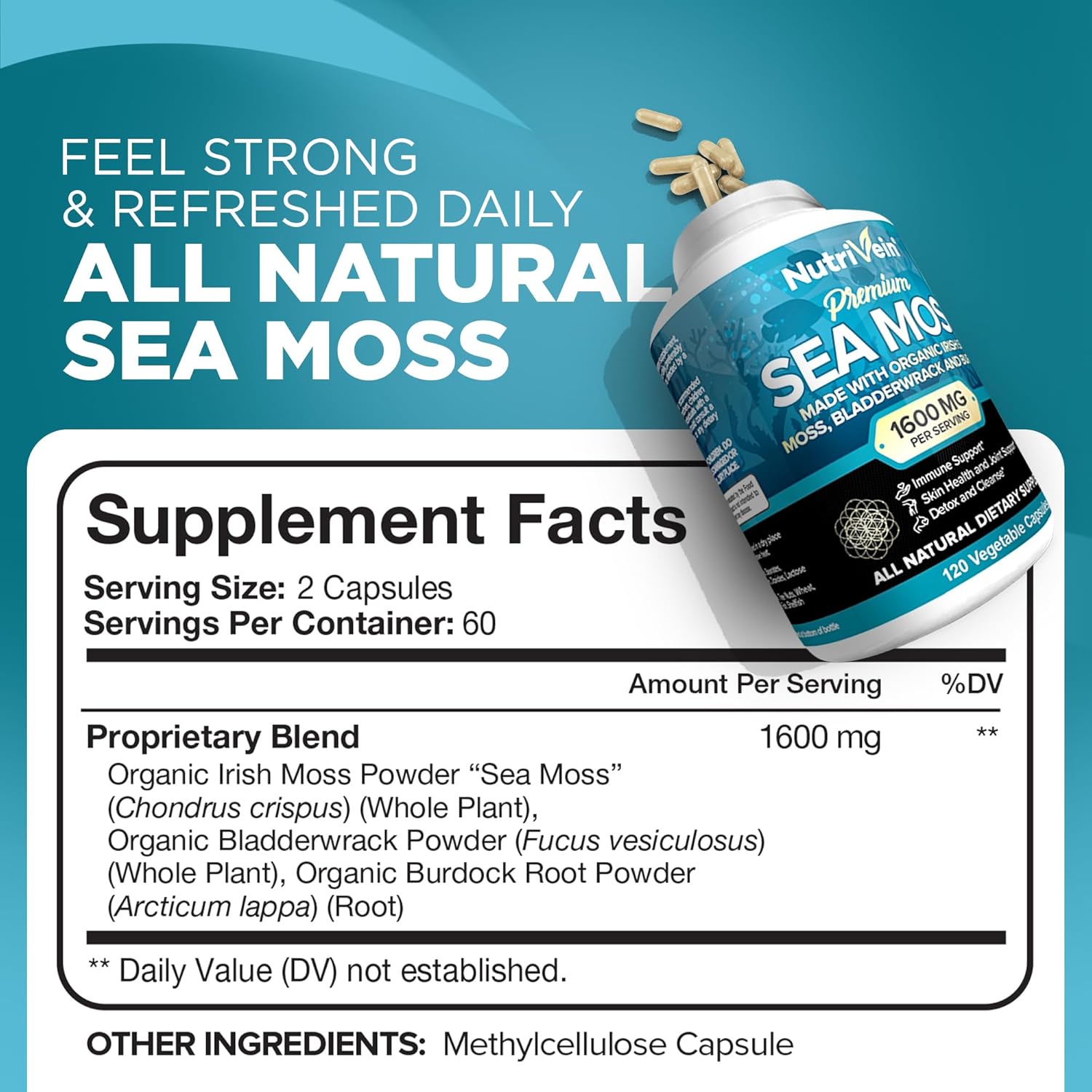 Premium Nutrivein Sea Moss & Vitamin C Bundle: Liposomal Vitamin C Capsules & Irish Sea Moss for Digestive Health, Antioxidant Defense, and Immune Boosting