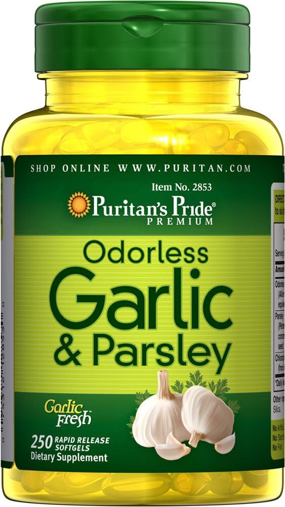Premium Odorless Garlic and Parsley Supplement for Heart Health and Circulation - 250 Softgels