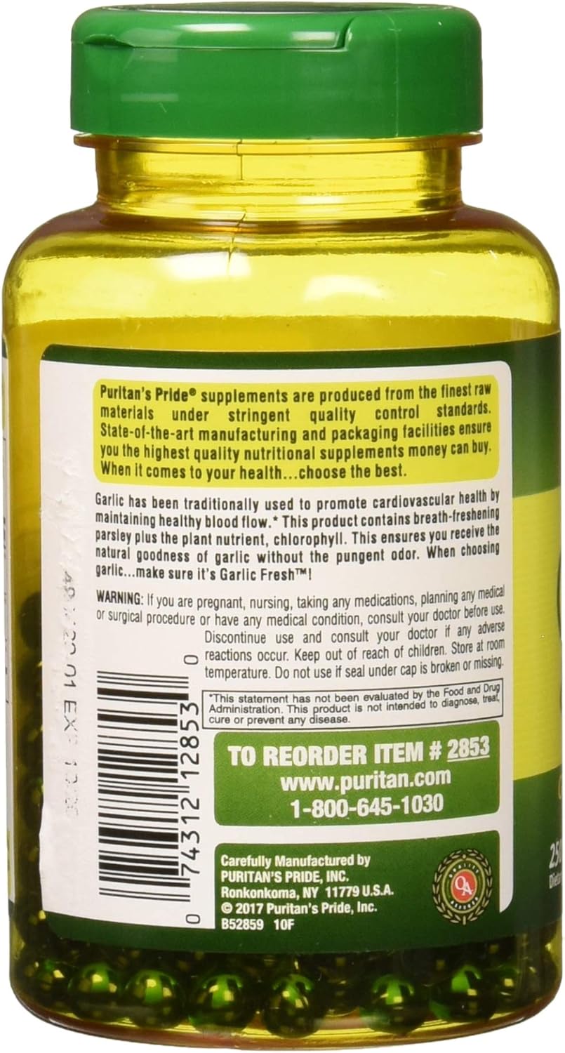 Premium Odorless Garlic and Parsley Supplement for Heart Health and Circulation - 250 Softgels