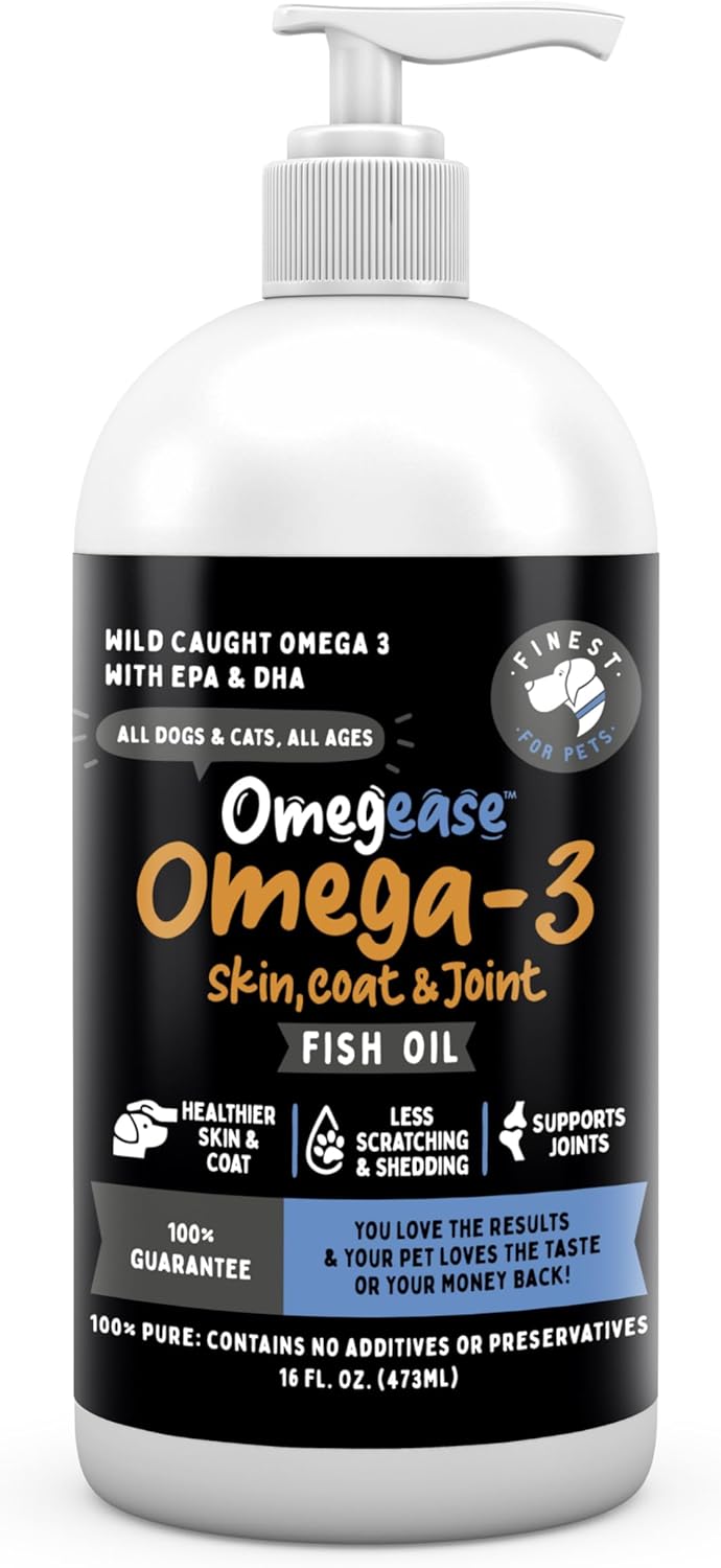 Premium Omega 3 Fish Oil for Dogs & Cats - Supports Skin, Coat, Joints & Immune Health - 16 oz