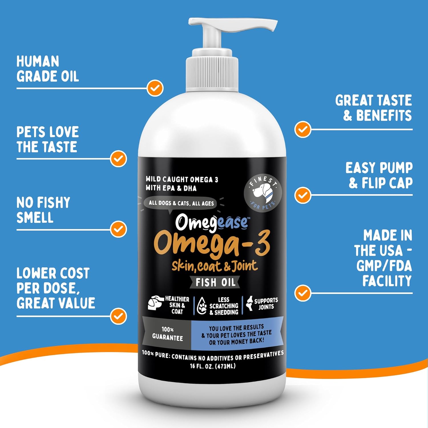 Premium Omega 3 Fish Oil for Dogs & Cats - Supports Skin, Coat, Joints & Immune Health - 16 oz