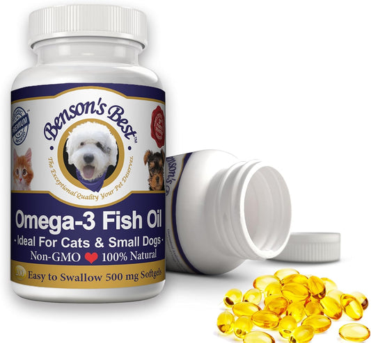 Premium Omega 3 Fish Oil Softgels for Cats & Small Dogs - 200 Count 500mg - Higher Omega 3 Content Than Salmon Oil - Pure & Non-GMO Pet Supplements