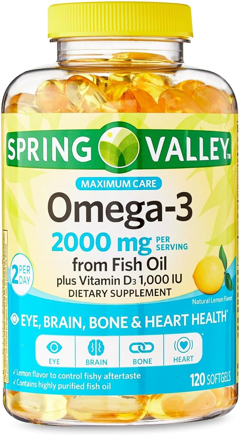 Premium Omega-3 Fish Oil Softgels for Eye, Brain, Bone & Heart Health - 2000 mg, 120 Count