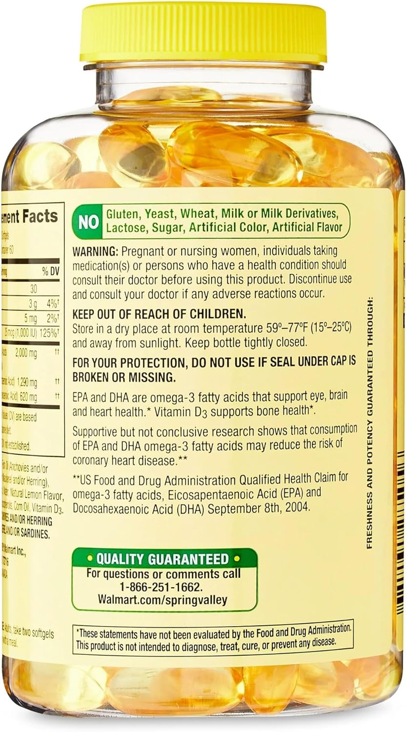 Premium Omega-3 Fish Oil Softgels for Eye, Brain, Bone & Heart Health - 2000 mg, 120 Count