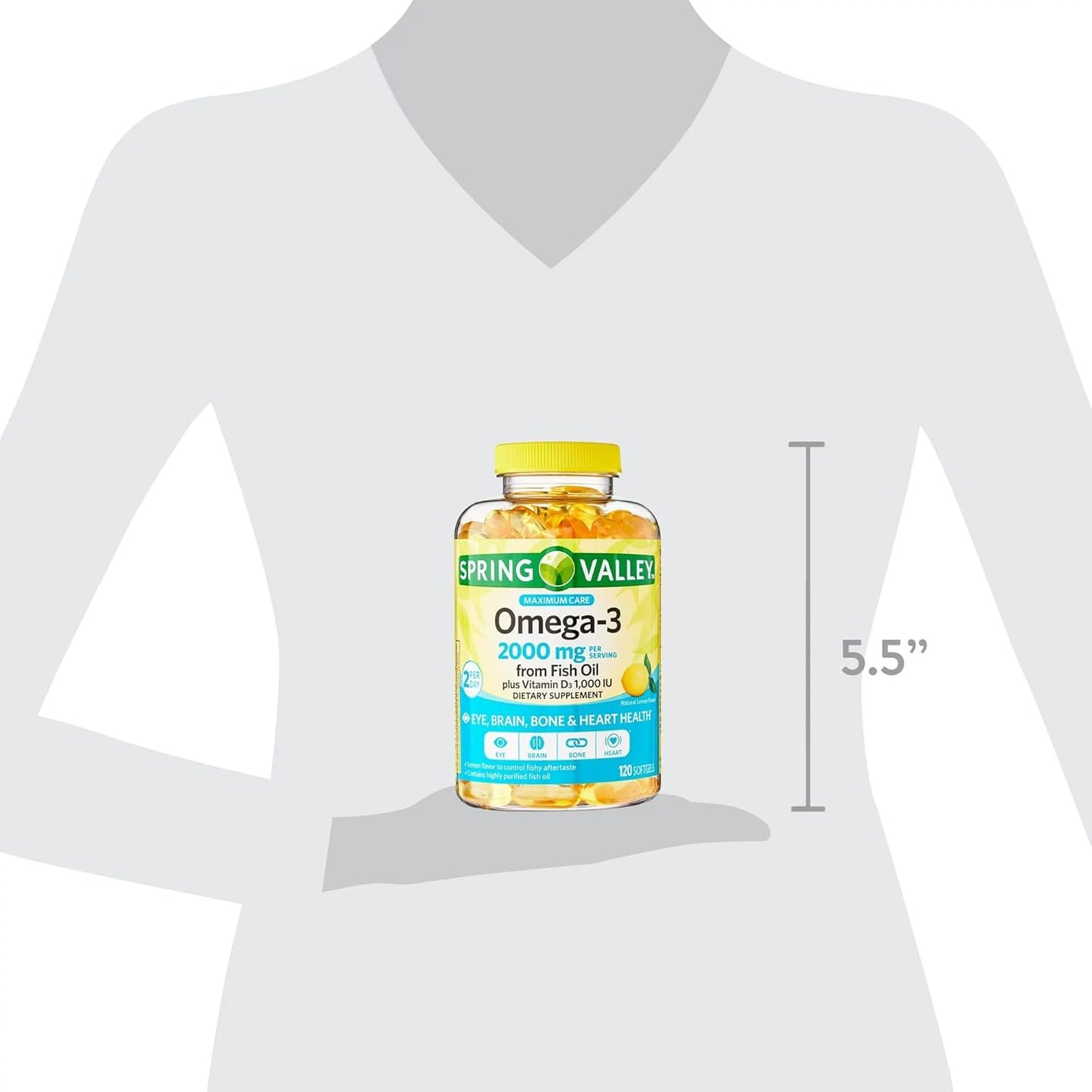 Premium Omega-3 Fish Oil Softgels for Eye, Brain, Bone & Heart Health - 2000 mg, 120 Count