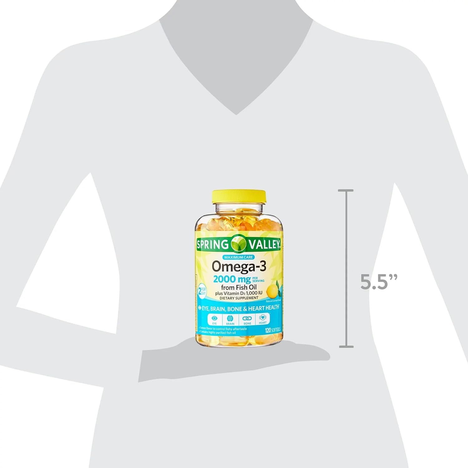 Premium Omega-3 Fish Oil Softgels for Eye, Brain, Bone & Heart Health - 2000 mg, 120 Count