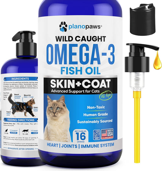 Premium Omega 3 Fish Oil Supplement for Cats - Essential Vitamins and Supplements for Feline Health - Liquid Formula for Healthy Skin and Coat - Cat Dandruff and Shedding Relief