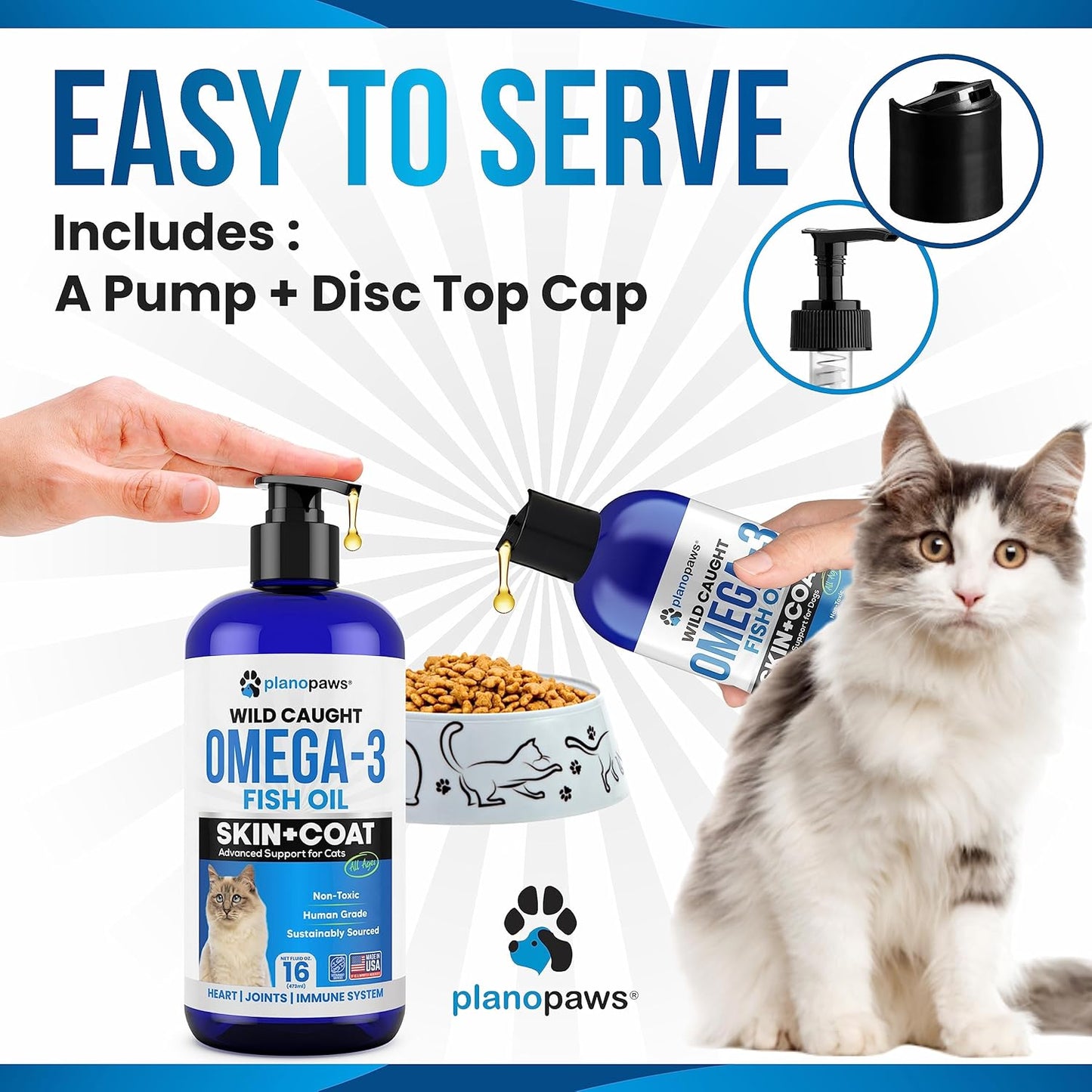 Premium Omega 3 Fish Oil Supplement for Cats - Essential Vitamins and Supplements for Feline Health - Liquid Formula for Healthy Skin and Coat - Cat Dandruff and Shedding Relief