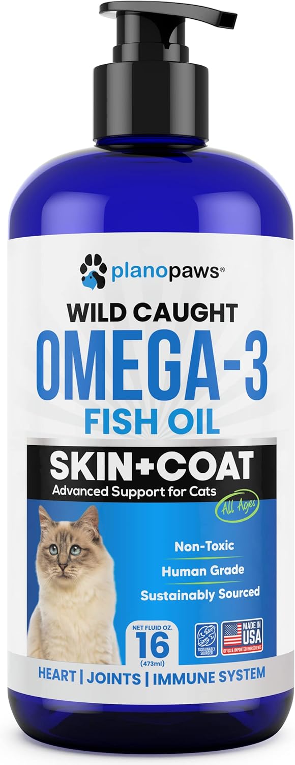 Premium Omega 3 Fish Oil Supplement for Cats - Essential Vitamins and Supplements for Feline Health - Liquid Formula for Healthy Skin and Coat - Cat Dandruff and Shedding Relief