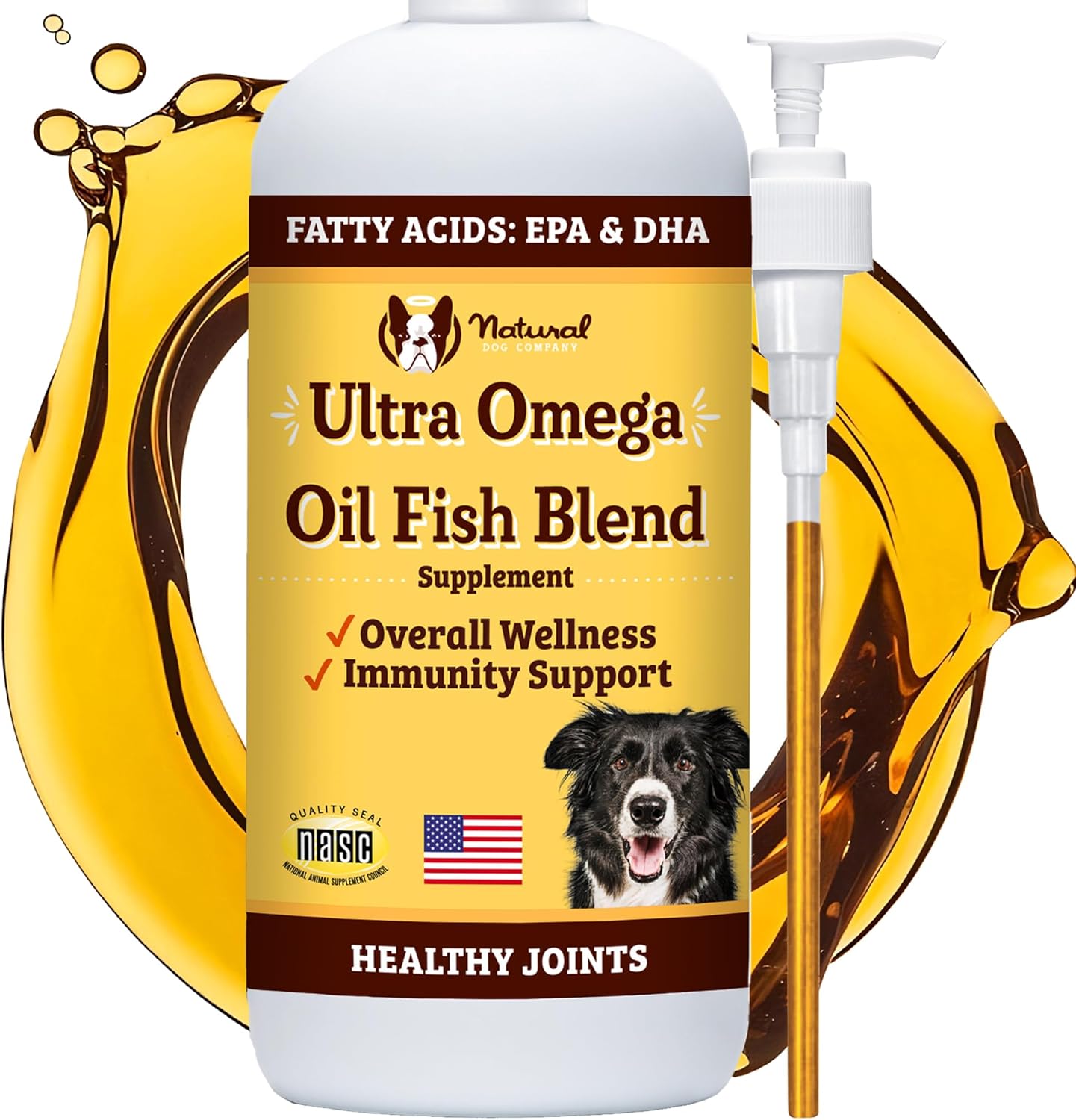 Premium Omega 3 Fish Oil Supplement for Dogs - 16oz Bottle - Supports Skin, Coat, and Joint Health - Natural Dog Company Omega 6 & 9 Fish Oil Blend with Flax, Pollock, and Salmon Oil