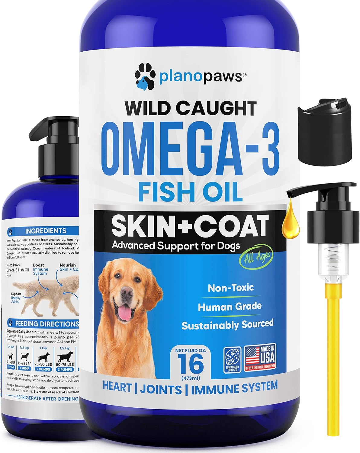 Premium Omega 3 Fish Oil Supplement for Dogs - Promotes Healthy Skin, Coat, Joints, Brain, and Heart - Reduce Shedding and Itching - Liquid Fish Oil for Dogs