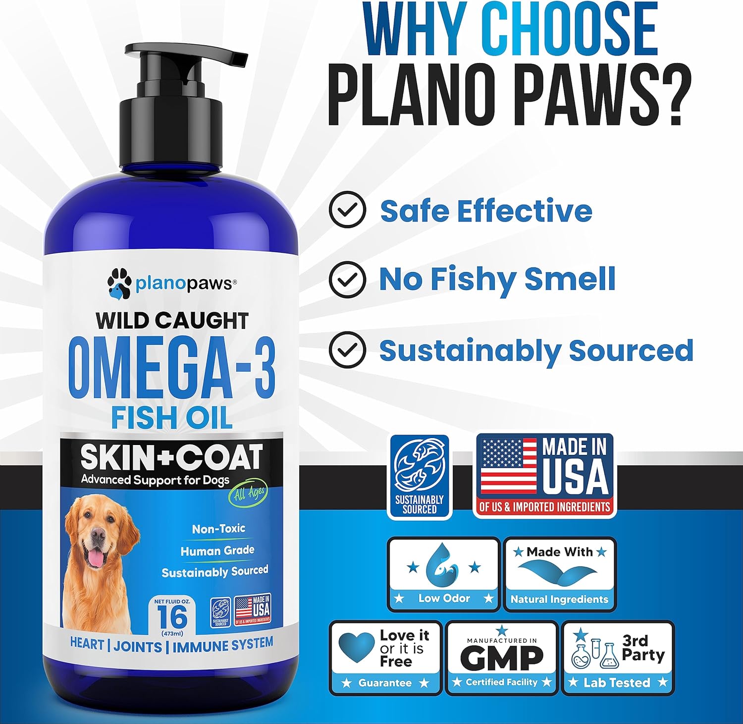 Premium Omega 3 Fish Oil Supplement for Dogs - Promotes Healthy Skin, Coat, Joints, Brain, and Heart - Reduce Shedding and Itching - Liquid Fish Oil for Dogs