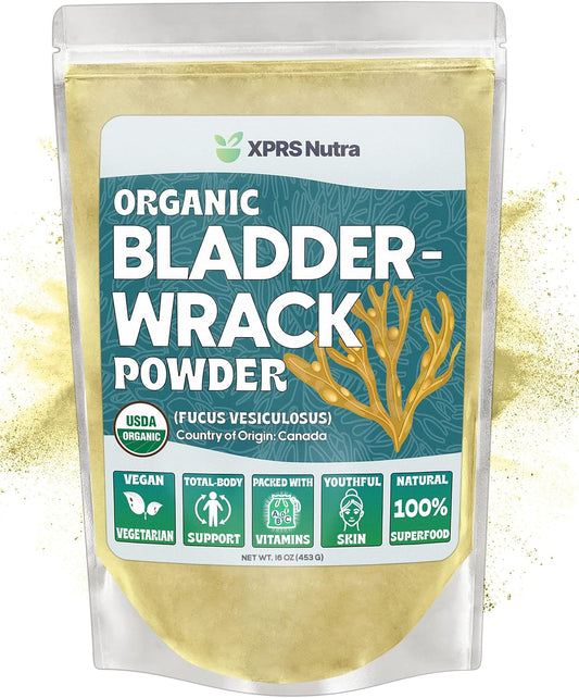 Premium Organic Bladderwrack Powder (Fucus Vesiculosus) for Glowing Skin - Vegan Friendly Iodine Supplement - 16 Ounce