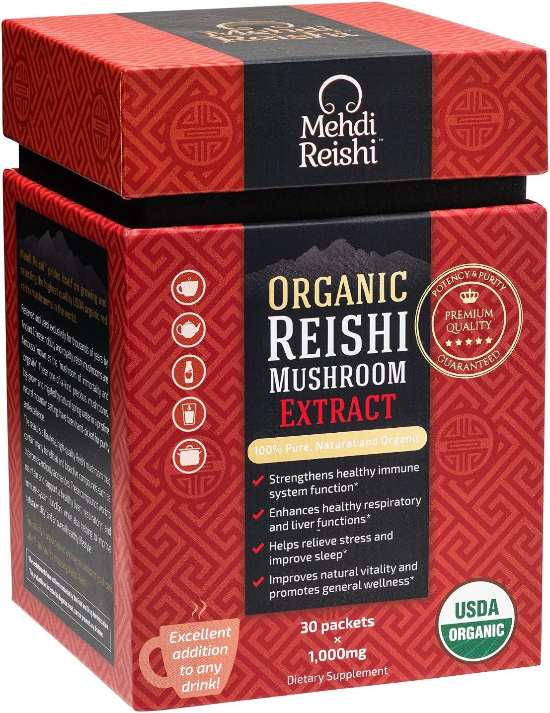 Premium Organic Reishi Mushroom Fruiting Body Extract Powder with 35% Beta Glucan - 100% Pure, 30 Servings, Ganoderma Lucidum