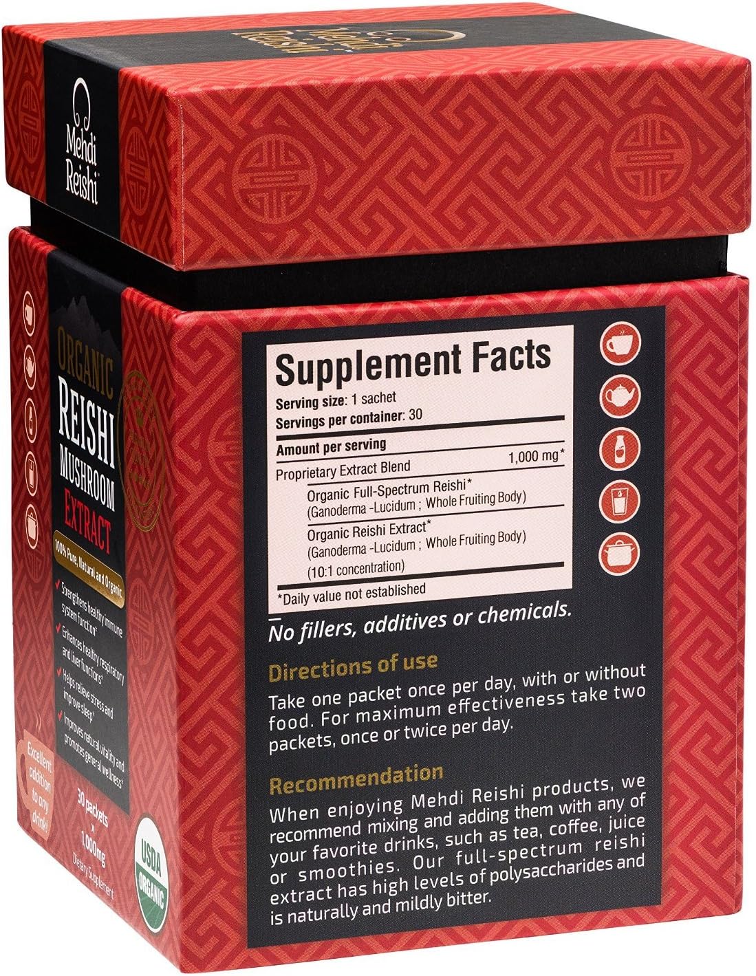 Premium Organic Reishi Mushroom Fruiting Body Extract Powder with 35% Beta Glucan - 100% Pure, 30 Servings, Ganoderma Lucidum