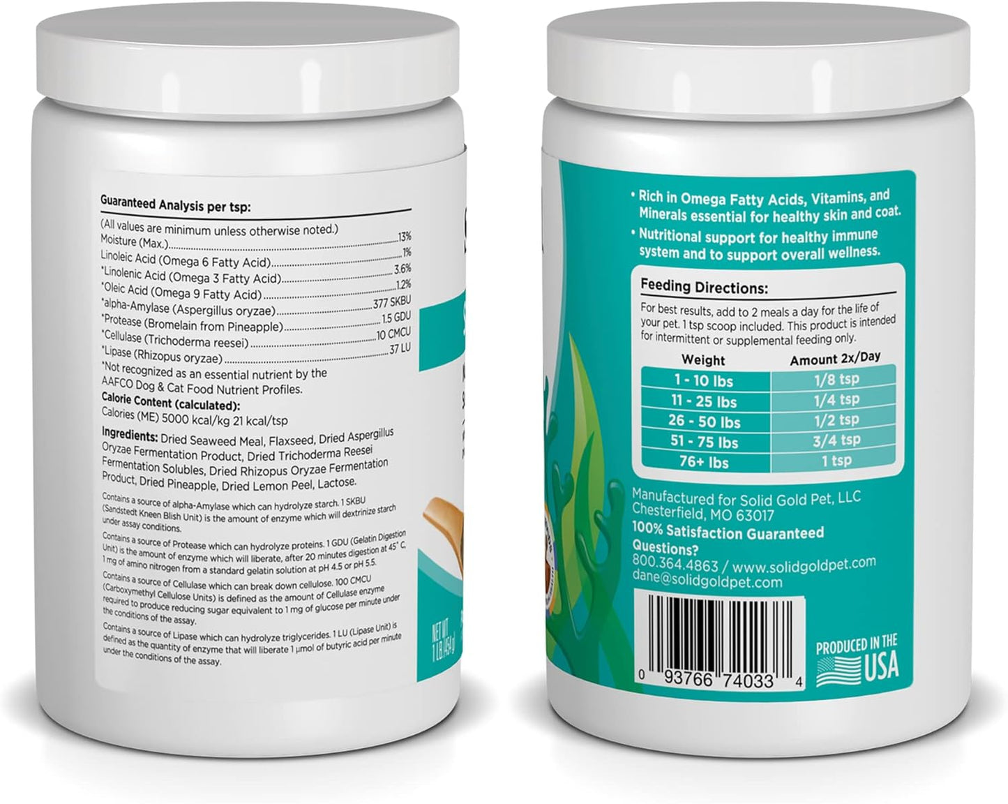 Premium Pet Vitamin Supplements with Kelp Powder, Omega 3, Vitamins, Digestive Enzymes, and Immune Support - 1 LB