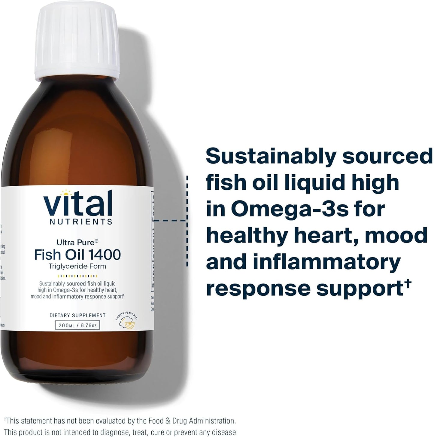 Premium Pharmaceutical Grade Deep Sea Liquid Fish Oil with Natural Lemon Flavor - 1400 mg Omega-3 per Serving - Cardiovascular Support - 200 ml Bottle