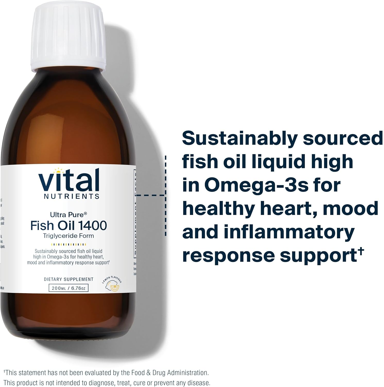 Premium Pharmaceutical Grade Deep Sea Liquid Fish Oil with Natural Lemon Flavor - 1400 mg Omega-3 per Serving - Cardiovascular Support - 200 ml Bottle