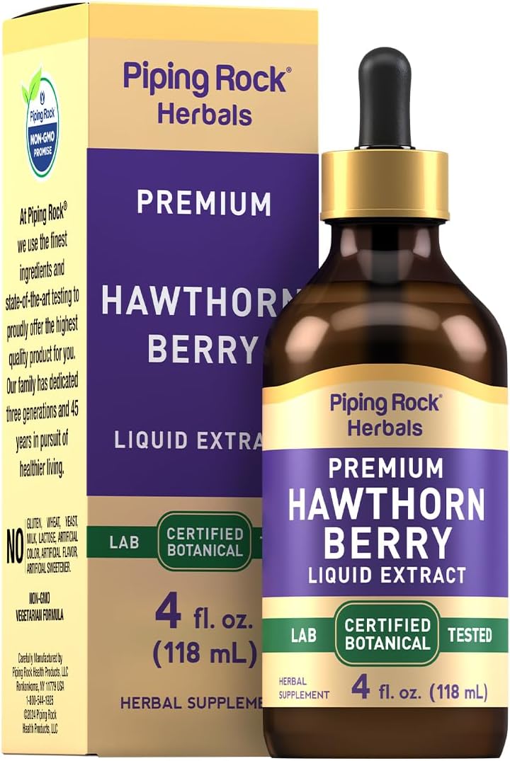 Premium Piping Rock Hawthorn Berry Liquid Extract - 4 fl oz Herbal Tincture Drops - Vegetarian Friendly Supplement - Non GMO & Gluten Free