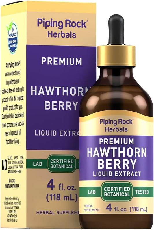 Premium Piping Rock Hawthorn Berry Liquid Extract - 4 fl oz Herbal Tincture Drops - Vegetarian Friendly Supplement - Non GMO & Gluten Free