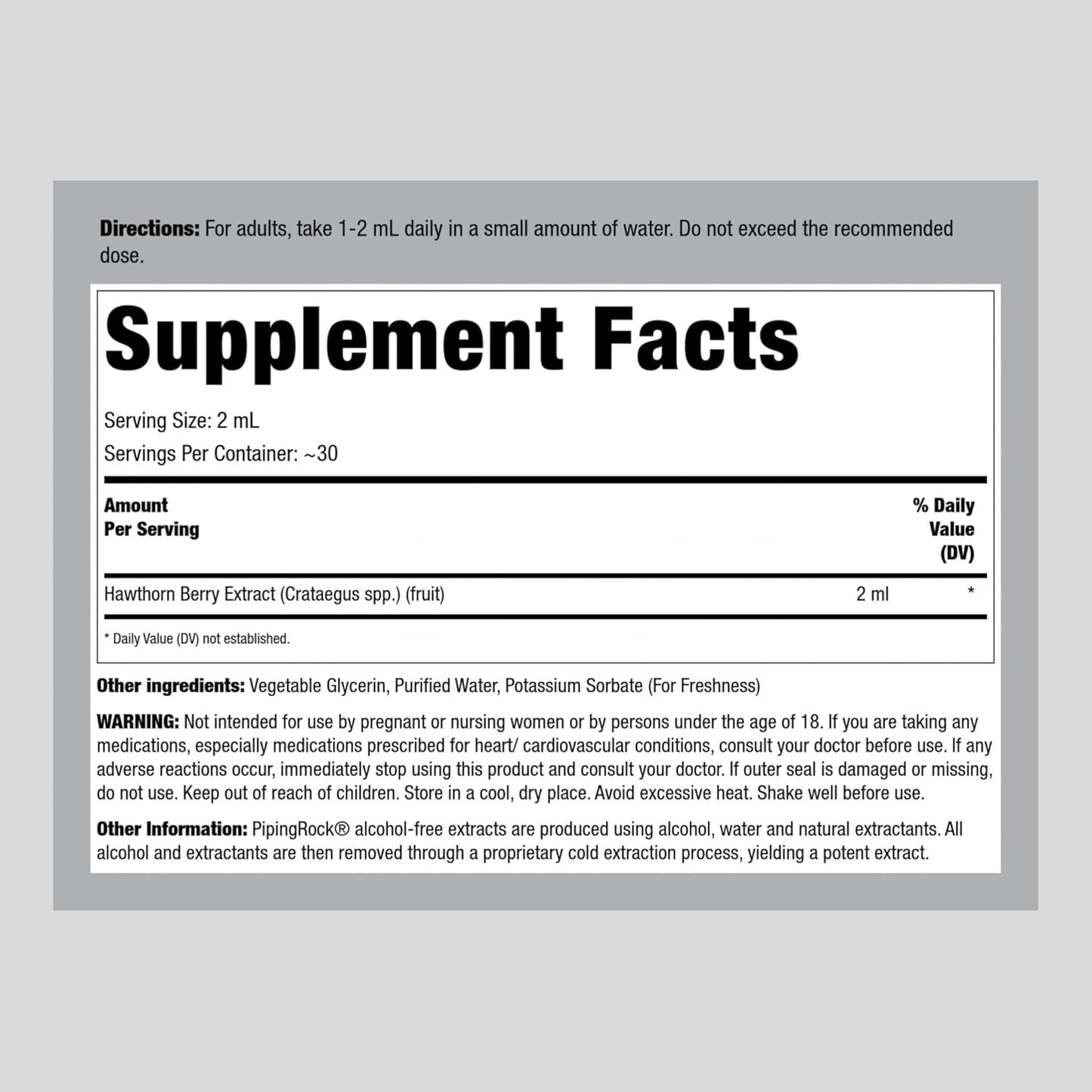 Premium Piping Rock Hawthorn Berry Liquid Extract - 4 fl oz Herbal Tincture Drops - Vegetarian Friendly Supplement - Non GMO & Gluten Free