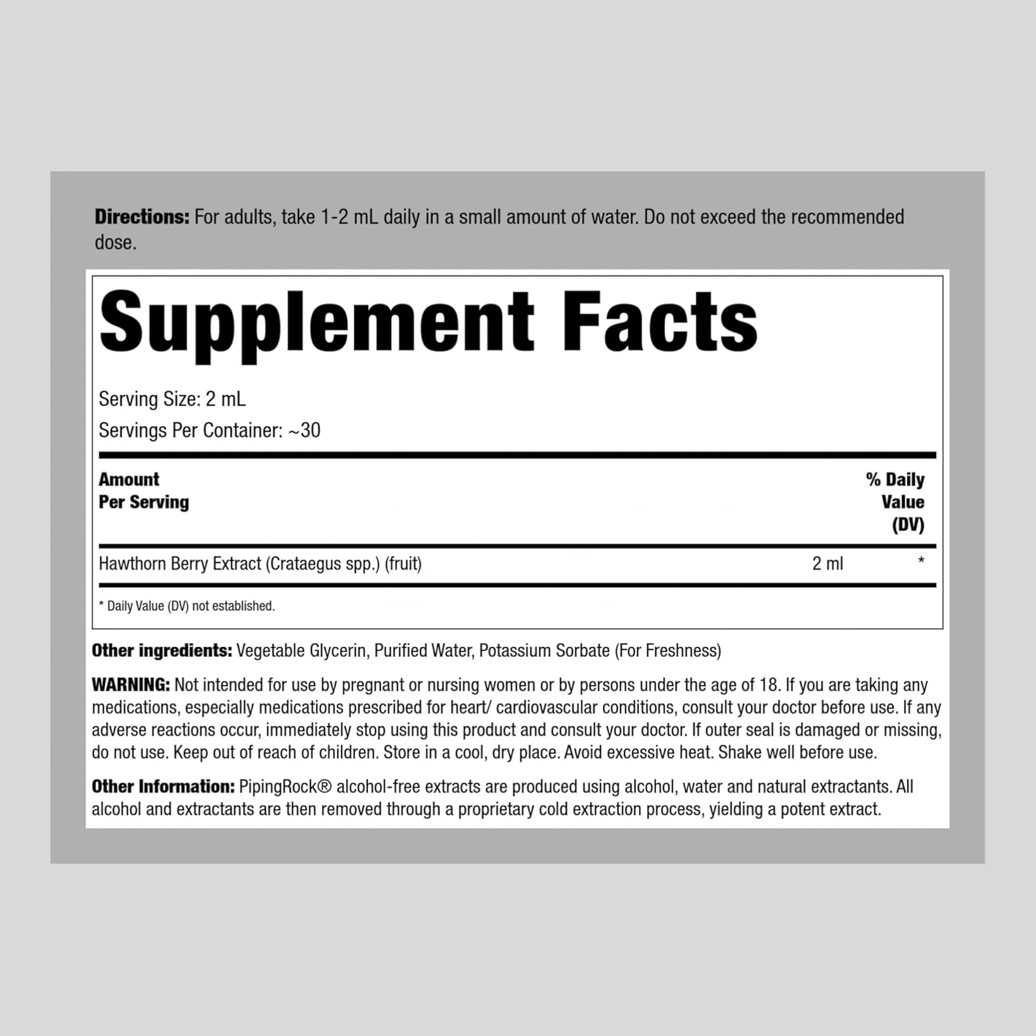 Premium Piping Rock Hawthorn Berry Liquid Extract - 4 fl oz Herbal Tincture Drops - Vegetarian Friendly Supplement - Non GMO & Gluten Free