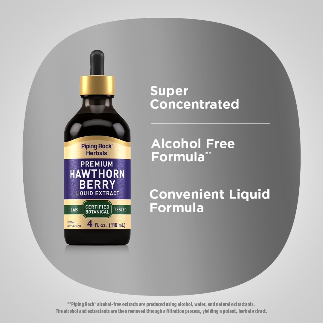 Premium Piping Rock Hawthorn Berry Liquid Extract - 4 fl oz Herbal Tincture Drops - Vegetarian Friendly Supplement - Non GMO & Gluten Free