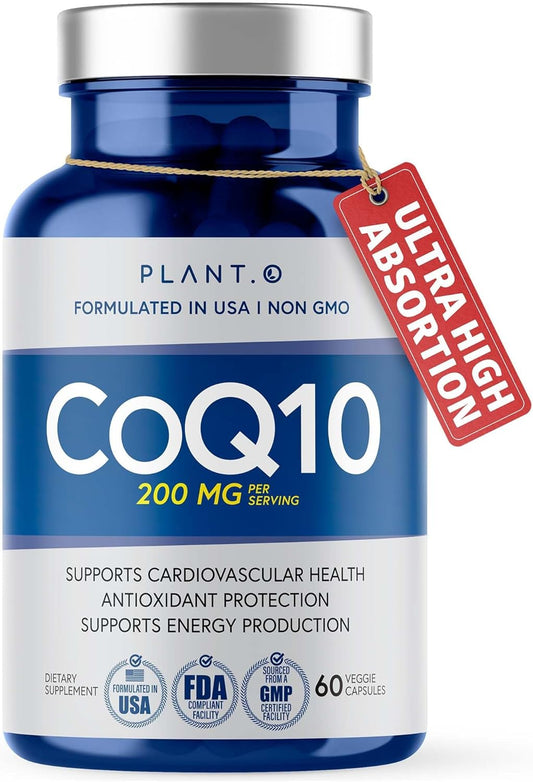 Premium Plant.O Nutrition CoQ10 200mg Softgels for Heart Health, Energy Boost, and Immune Support - 60 Liquid Capsules