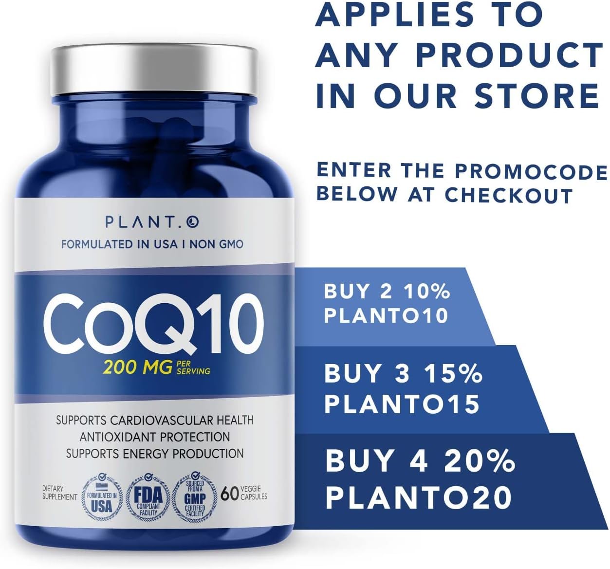 Premium Plant.O Nutrition CoQ10 200mg Softgels for Heart Health, Energy Boost, and Immune Support - 60 Liquid Capsules
