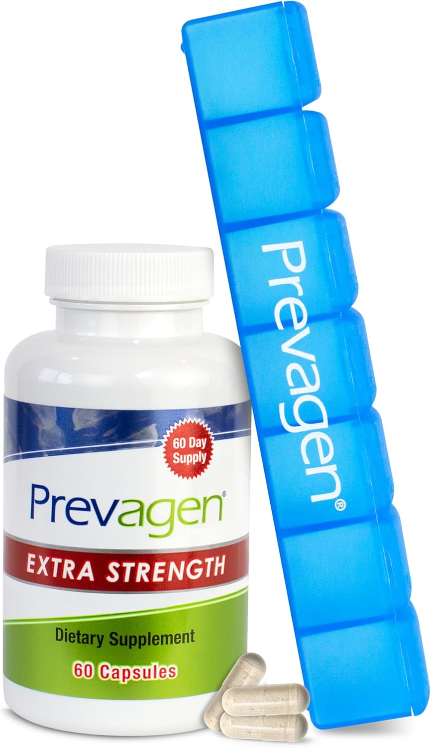 Premium Prevagen Extra Strength 20mg Capsules with Apoaequorin, Vitamin D, and Bonus 7-Day Pill Organizer