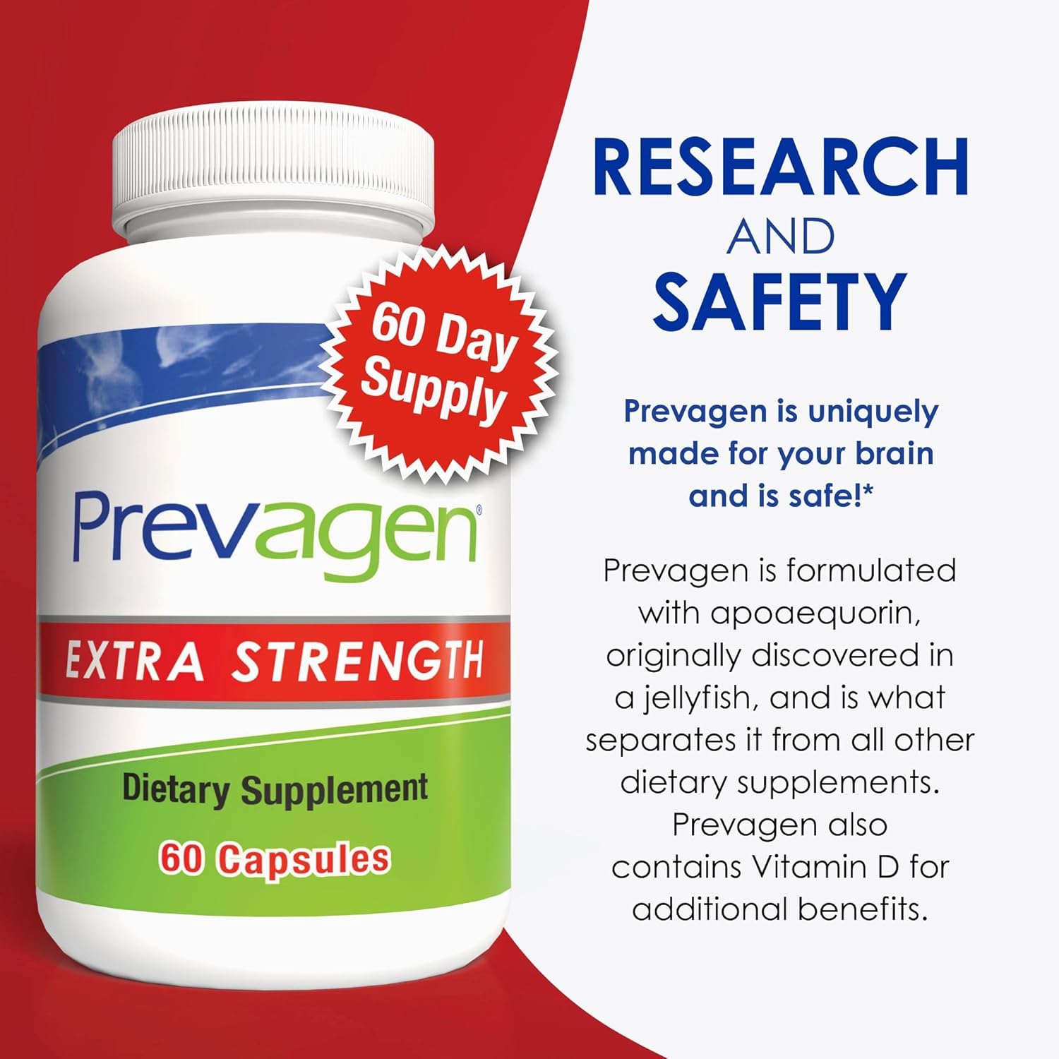 Premium Prevagen Extra Strength 20mg Capsules with Apoaequorin, Vitamin D, and Bonus 7-Day Pill Organizer
