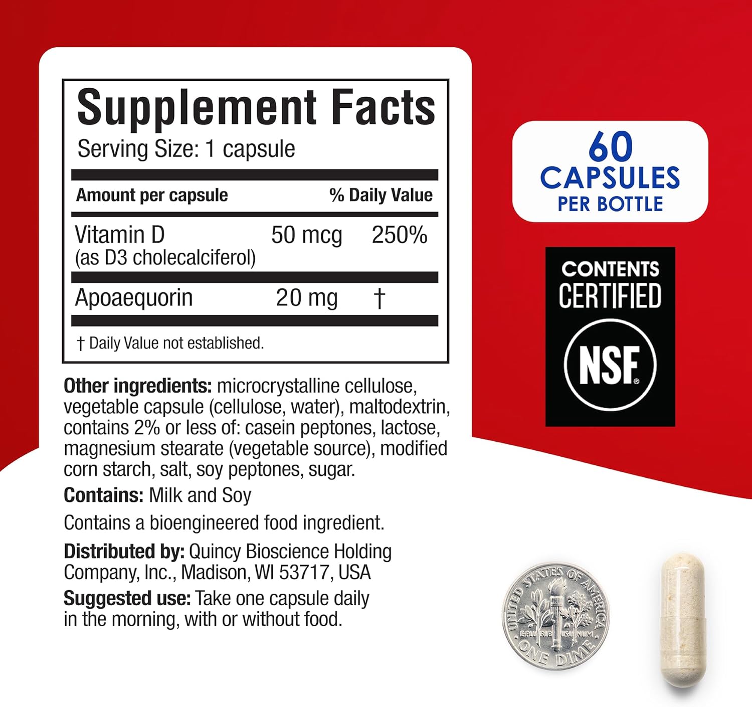 Premium Prevagen Extra Strength 20mg Capsules with Apoaequorin, Vitamin D, and Bonus 7-Day Pill Organizer