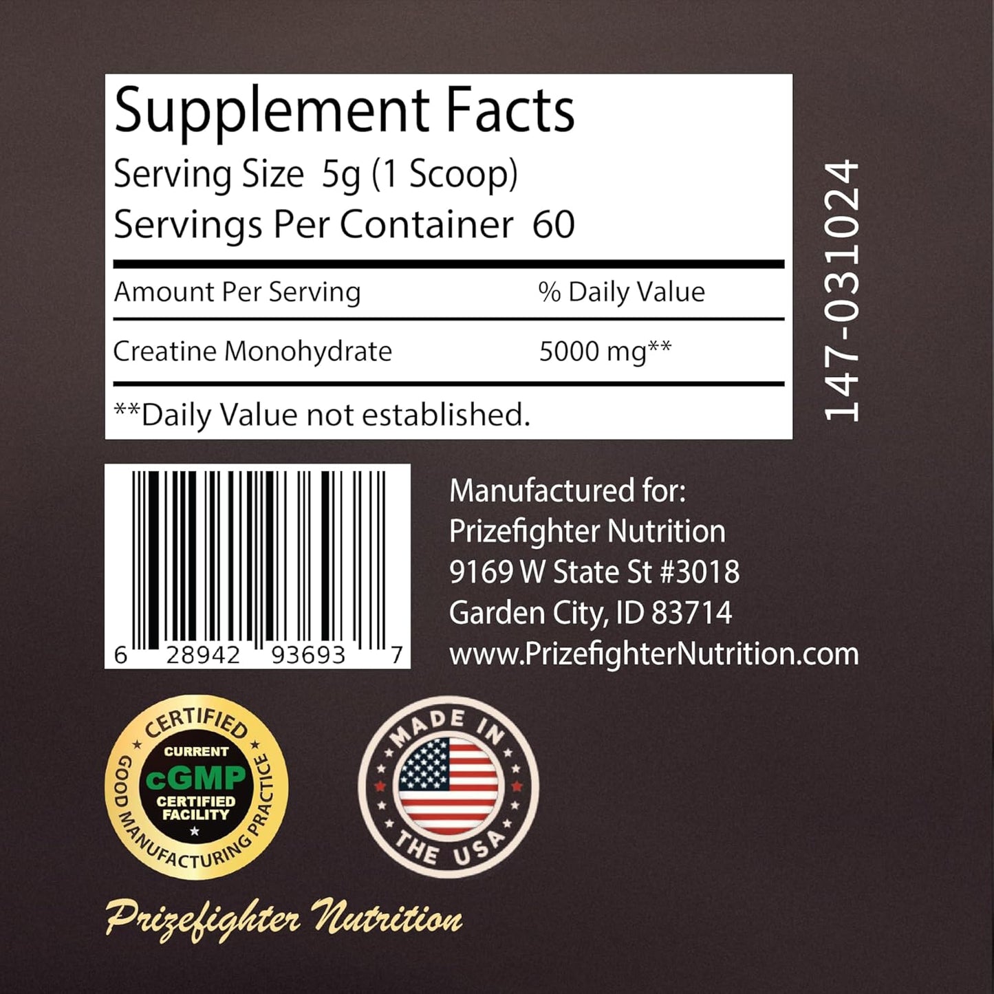 Premium Prizefighter Nutrition Creatine Monohydrate Powder | 300g | Unflavored | Energy Boost & Muscle Growth | USA Made